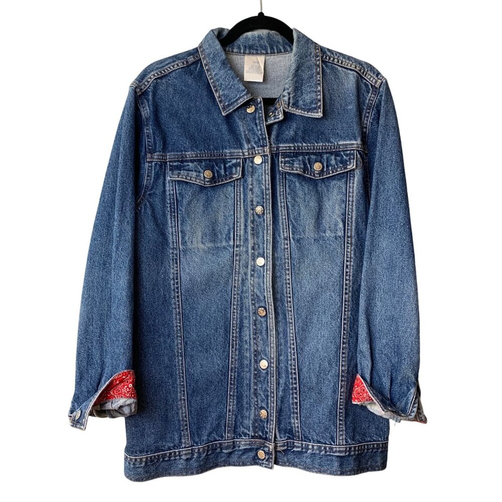 Vintage Men’s Denim Jacket Bandana Cuffs Star Stud Buttons Med Retro‎ Pockets